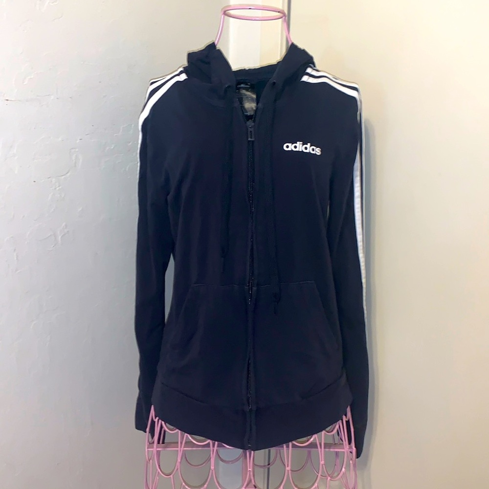 Adidas Navy/White Stripe hooded Sweatshirt- XS